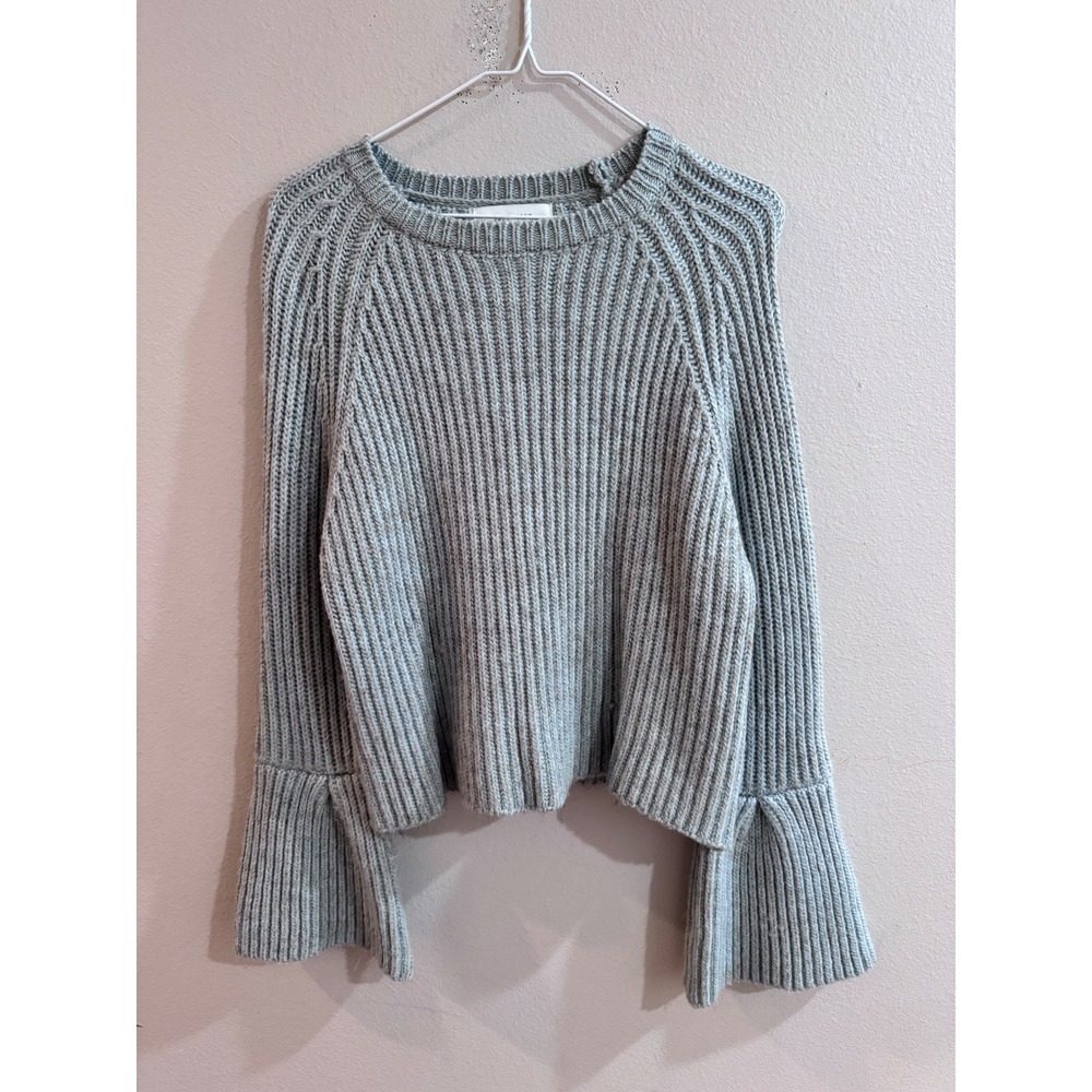 JOHN + JENN Grey Ribbed‎ Bell Sleeve Sweater Womens Small Alpaca Blend Cozy